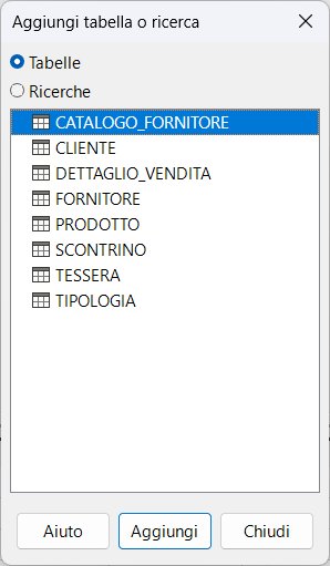 Dialog Aggiungi tabella o ricerca