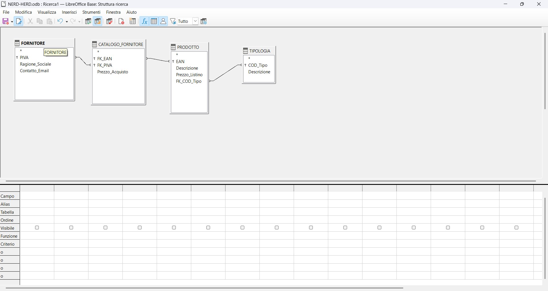 Query Designer con tabelle caricate