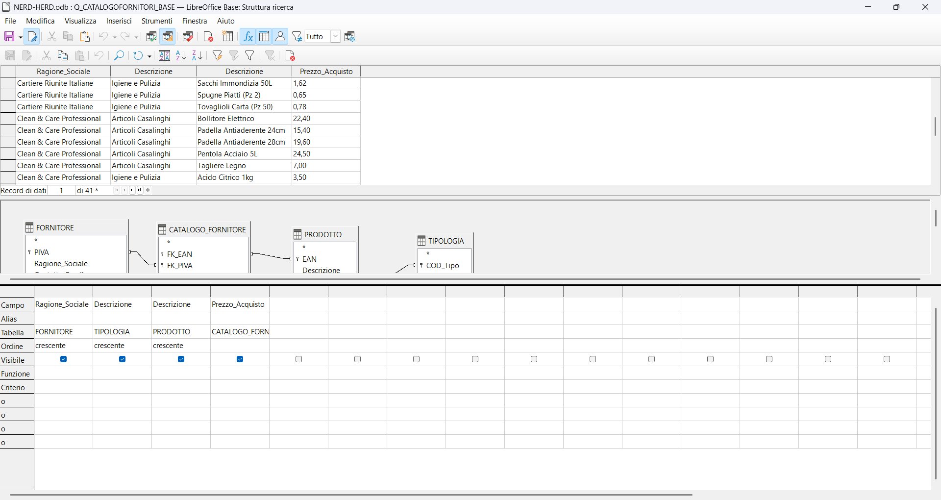 Query di selezione completa con risultati