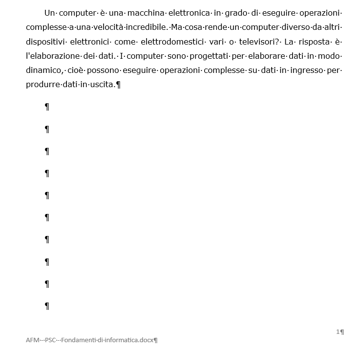 Paragrafi vuoti metodo errato