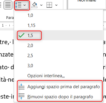 Menu interlinea