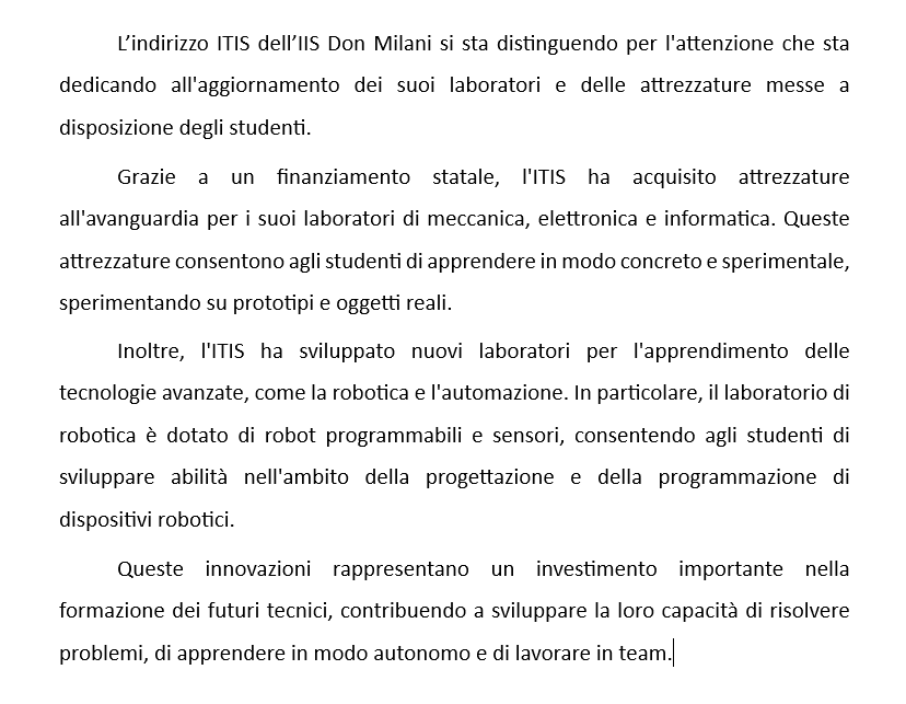 Risultato formattazione
