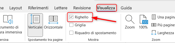 Menu Visualizza - Righello