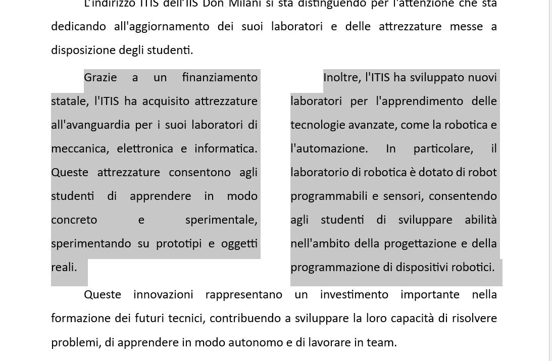 Testo su due colonne