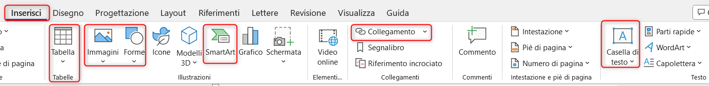 Menu Inserisci
