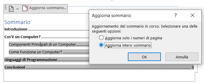 Aggiorna sommario